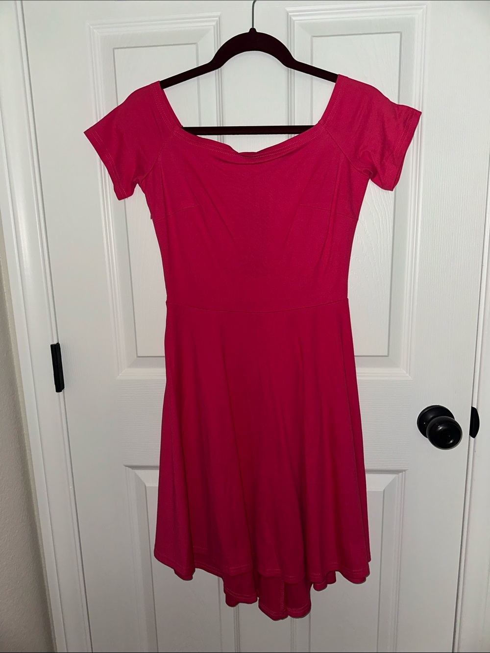 Sarin Matthews Bright Pink Off-Shoulder Skater Dress NWT